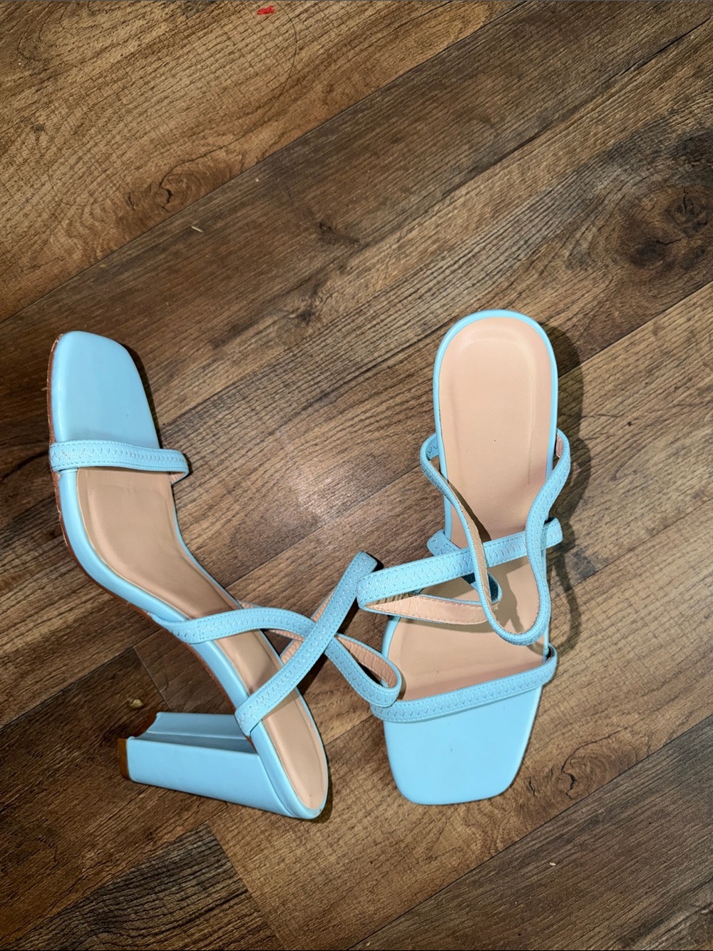 Sky Blue Strappy Block Heel Sandals - Women's